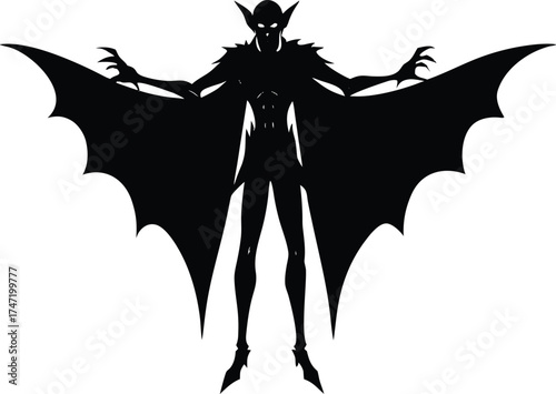 Vampire With Cape Spreading Wings Silhouette