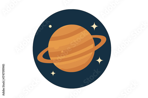 Saturn planet icon with rings in circular space design, vector illustration with transparent background, cosmic galaxy symbol, solar system planet graphic, astronomy concept