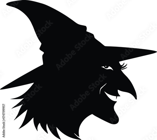 Wicked Witch Face Profile With Big Nose Silhouette