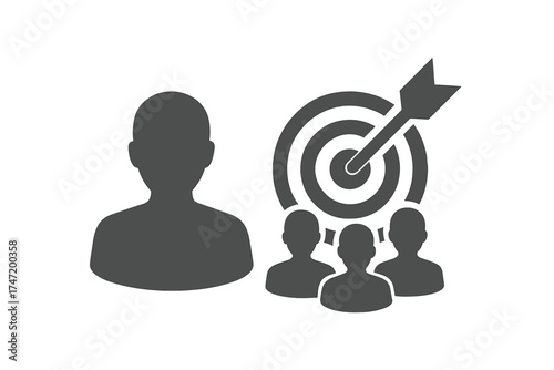 Target audience vector icon for marketing strategy. Customer segmentation, focus group, and demographic precision. Business goal achievement and consumer targeting concept.