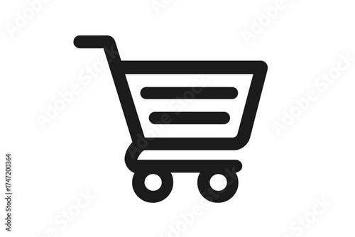 Simple black shopping cart icon isolated on white background, vector illustration of store cart, shopping basket symbol with transparent background, retail and ecommerce concept