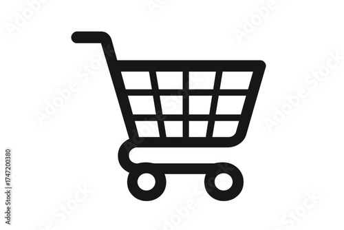 Store shopping cart icon silhouette isolated on white background. Vector illustration of empty shopping trolley, retail basket symbol, ecommerce concept, consumer purchase, marketplace.