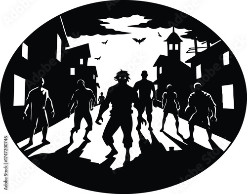 Zombie Apocalypse Street Scene Silhouette