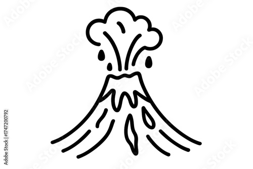 Volcanic eruption with lava flow vector icon, natural disaster concept illustration, explosive volcano eruption with lava and smoke cloud, catastrophe and hazard symbol