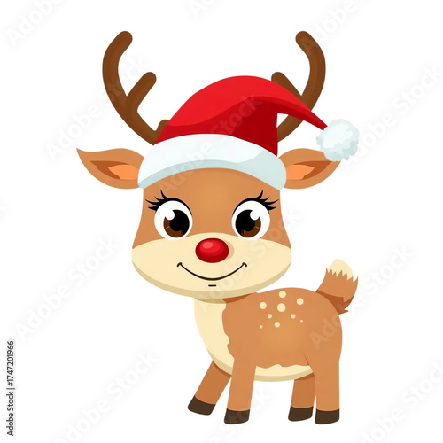 Cute cartoon reindeer wearing santa hat happy christmas celebration holiday spirit adorable animal