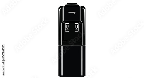 Sleek modern black water cooler dispenser with hot and cold taps