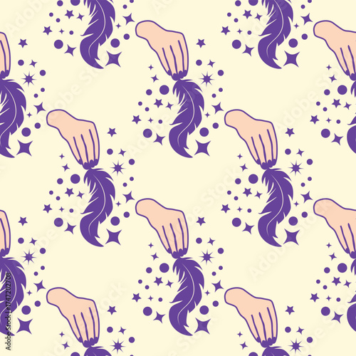 Magic seamless pattern with constellations, sun, moon, magic eyes, clouds and stars. Mystical esoteric background for design