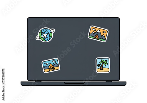  Minimal icon of a laptop with travel sticker — no background, no shadow PNG