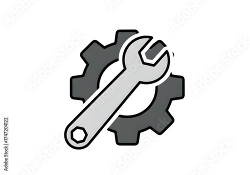 Minimal icon of a wrench and gear — no background, no shadow PNG