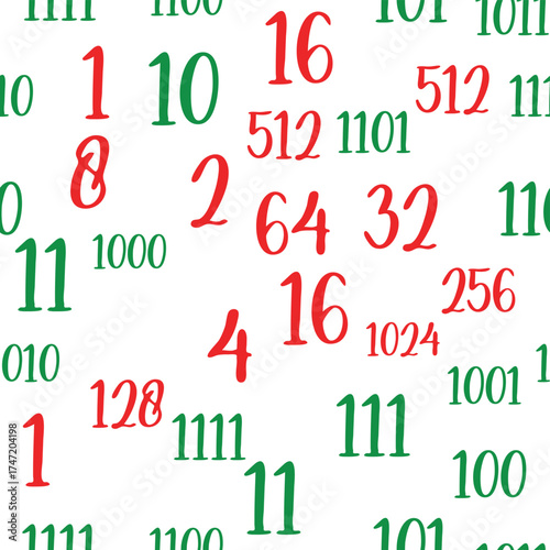 Seamless pattern of decimal code. High-tech futuristic colorful decimal computer code. Programming template
