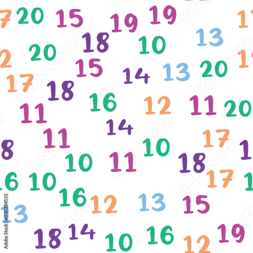 Seamless pattern with beautiful numbers. Ten, twenty, thirty, forty, fifty, sixty, seventy eighty ninety Algebra and geometry