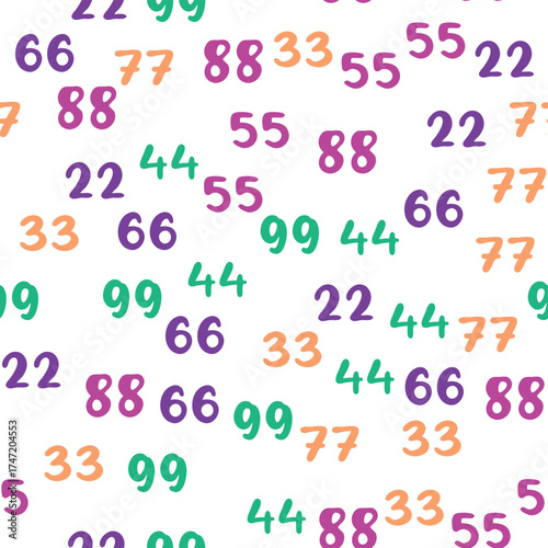 Seamless pattern with beautiful numbers. Ten, twenty, thirty, forty, fifty, sixty, seventy eighty ninety Algebra and geometry