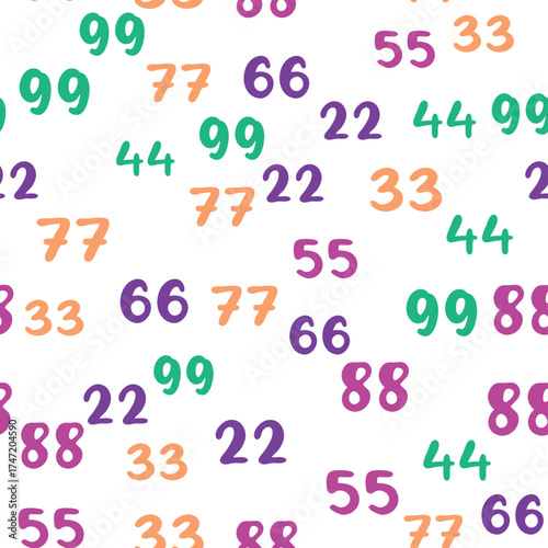 Seamless pattern with beautiful numbers. Ten, twenty, thirty, forty, fifty, sixty, seventy eighty ninety Algebra and geometry