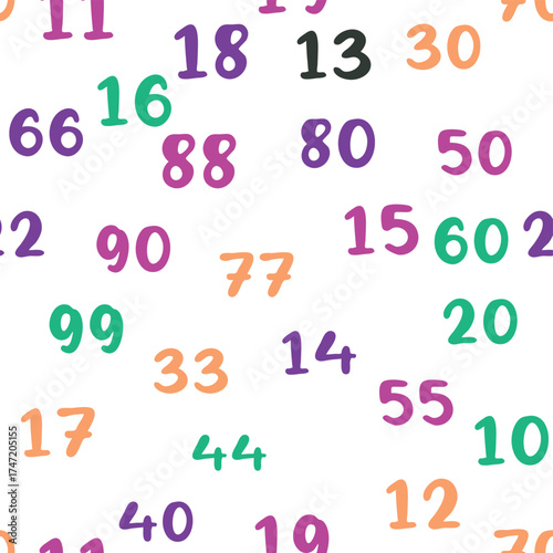 Seamless pattern with beautiful numbers. Ten, twenty, thirty, forty, fifty, sixty, seventy eighty ninety Algebra and geometry