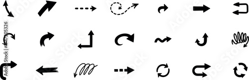 Collection of various hand drawn arrow pointing and symbols isolated on transparent background