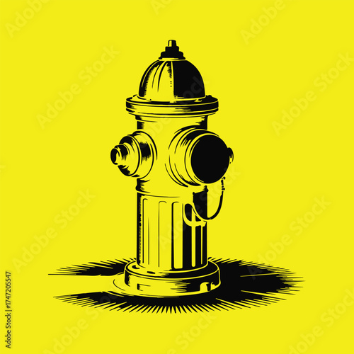 Vintage Fire Hydrant Illustration on Bright Yellow Background
