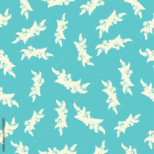 Bicolor contour silhouette seamless pattern with flowers and leaves. Abstract floral spring, summer pastel pattern