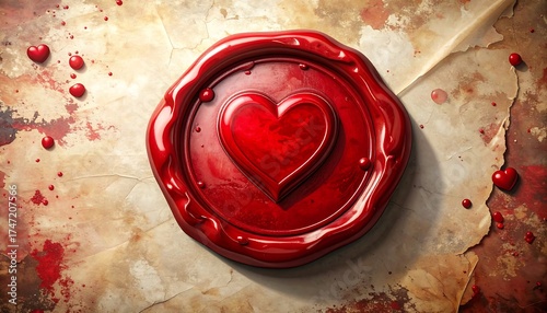 Wax seal with a red heart on aged parchment