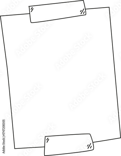 Hand-drawn paper note with one tape on top and one on bottom, drawn in simple sketch outline with visible border texture.