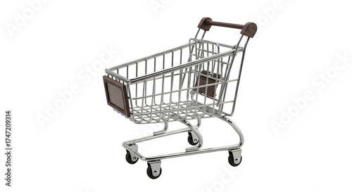 Chrome shopping cart on black shows retail. For e-commerce, product listings, sales promotions, grocery delivery apps, and retail themed marketing.