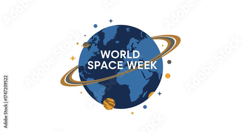 Celebrate World Space Week with this eye-catching design featuring the Earth and celestial elements, perfect for educational materials, event promotions, and inspiring space exploration enthusiasm