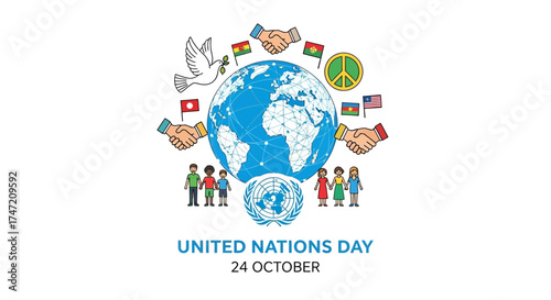Celebrate United Nations Day with Global Unity, Handshakes, and International Cooperation, fostering World Peace through Diversity and Harmony, a symbol of global togetherness