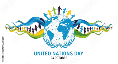 Celebrate Global Unity with this Inspiring Design of Interconnected People around the World, Perfect for Promoting International Cooperation and Cultural Harmony on United Nations Day
