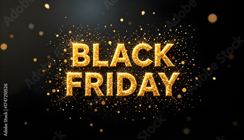 Glitter Gold Black Friday Typography – Sparkling Metallic Text with Light Particles on Dark Background