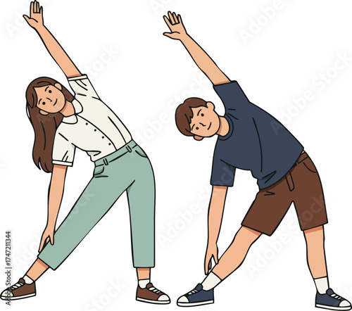 Children stretching exercise activity for healthy lifestyle and fitness in casual clothing vector illustration 