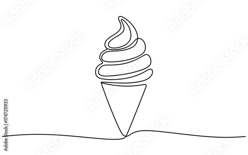 Minimalist single line drawing of a delicious soft serve ice cream cone perfect for summer