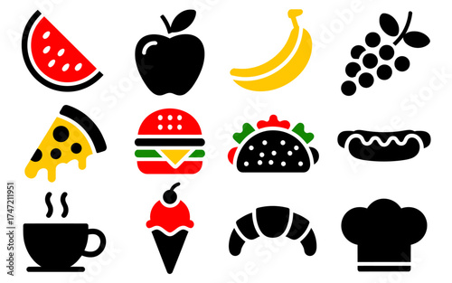Twelve colorful food icons a set of delicious illustrations for your designs