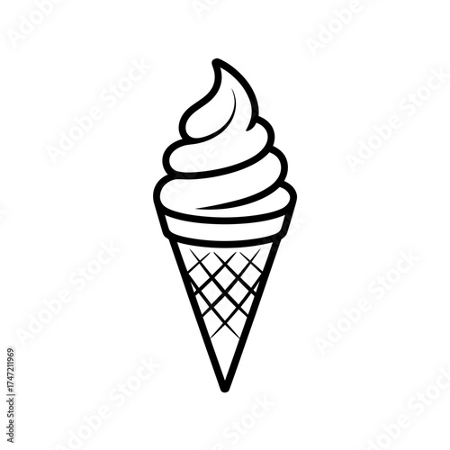Simple black and white line drawing of a swirled soft serve ice cream cone delight