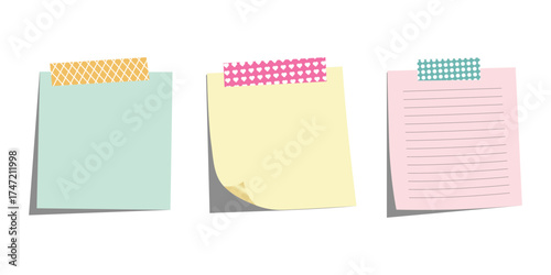Three colorful sticky notes with decorative tape