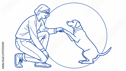 Vector Illustration of Companion Pet Training in Home Environment