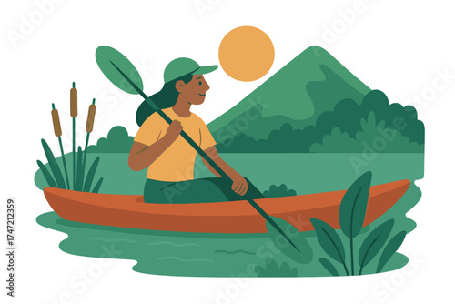 An individual enjoying an eco-friendly activity such as kayaking or hiking, highlighting the importance of preserving natural habitats