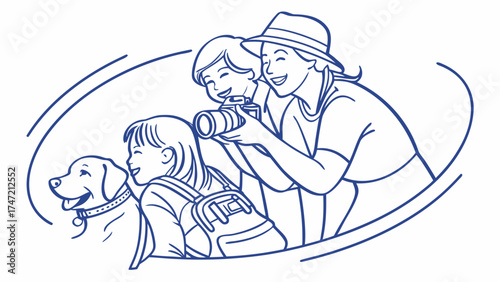 Family Taking Photo with Dog in Nature Illustration - Joyful Moments Captured Outdoors