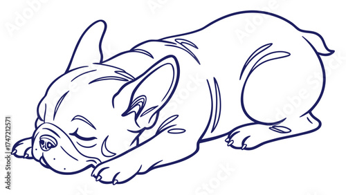 Sleeping French Bulldog Puppy Illustration, Cozy Indoor Setting, Cute Vector Art, Relaxing Mood