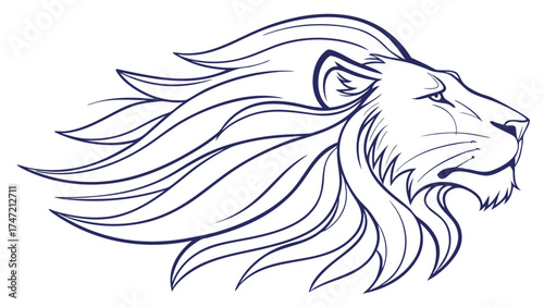 Vector Illustration of a Lion's Head Profile with Flowing Mane for Graphic Design and Art Projects