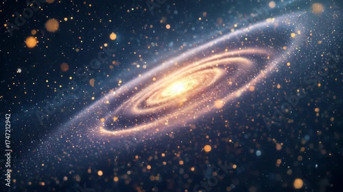 Spiral galaxy glowing in deep space, cosmic stars and dust forming a luminous galactic core