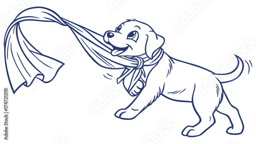 Rescuer Embracing Dog with a Scarf in a Vector Illustration, Whimsical Environment