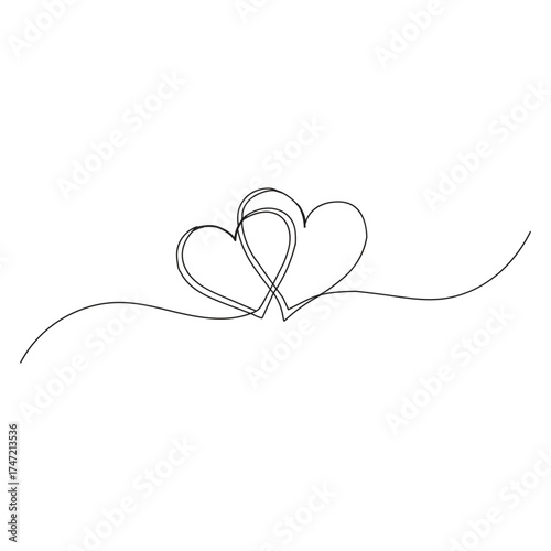 Elegant continuous line drawing of two intertwined hearts forming a delicate symbol of love and connection