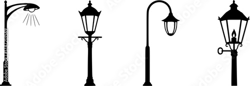 Street lamp, Street lamp silhouette, Streetlight, Streetlight silhouette, Old street lamp silhouette, Old street lamp, Street lamp vectors