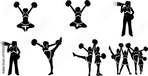 Cheerleader silhouette, Cheerleader Cut Files, Cheer, Cheer Girls Silhouette Bundle, Cheerleader silhouettes, Cheerleader girl vector 