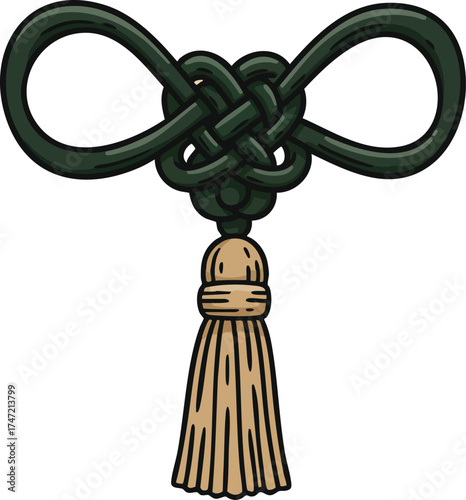 Decorative Chinese knot with tassel vector illustration in black and brown colors for cultural and traditional design elements 