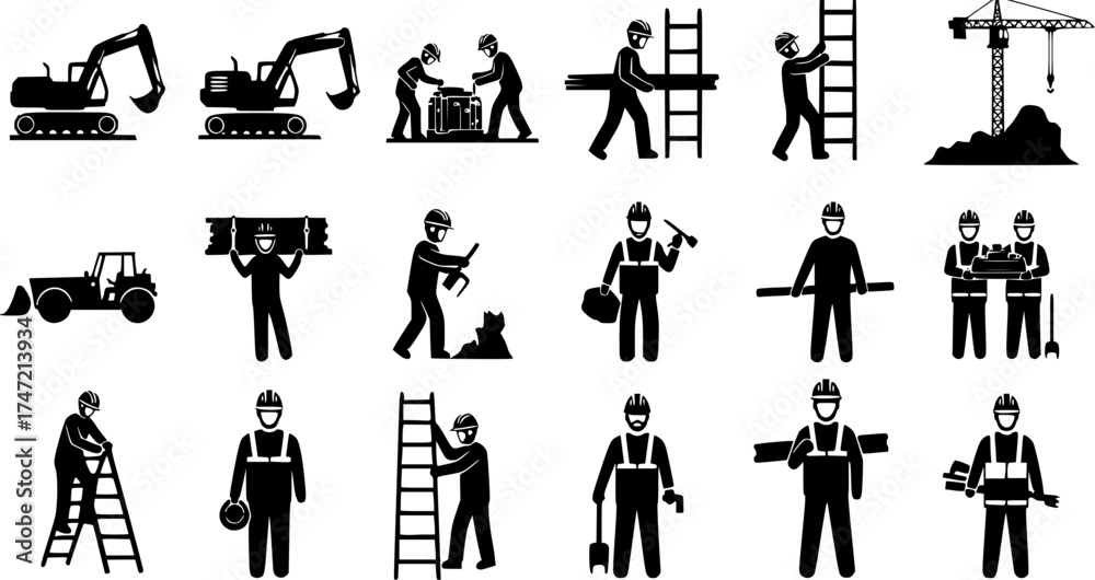 Obraz premium Construction worker silhouettes, Worker silhouettes