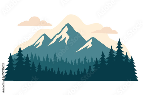 EPS10 vector illustration of a mountain and forest outdoor adventure landscape