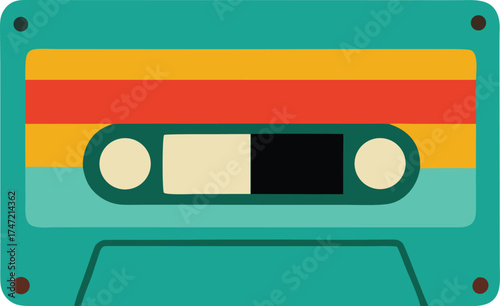 Retro cassette tape with colorful stripes vector