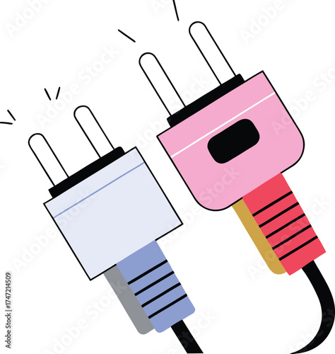 Plug Connection Cables, Electric Power Connector Vector Icon