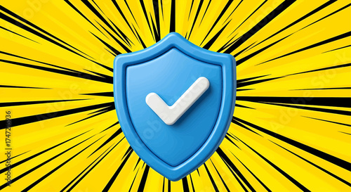 Cyber security protection concept with a 3d blue shield icon, a symbol of digital defense and online safety