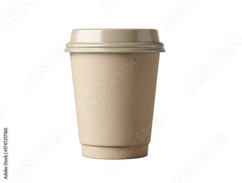 Warm beverage served in a plain brown paper cup on a bright morning